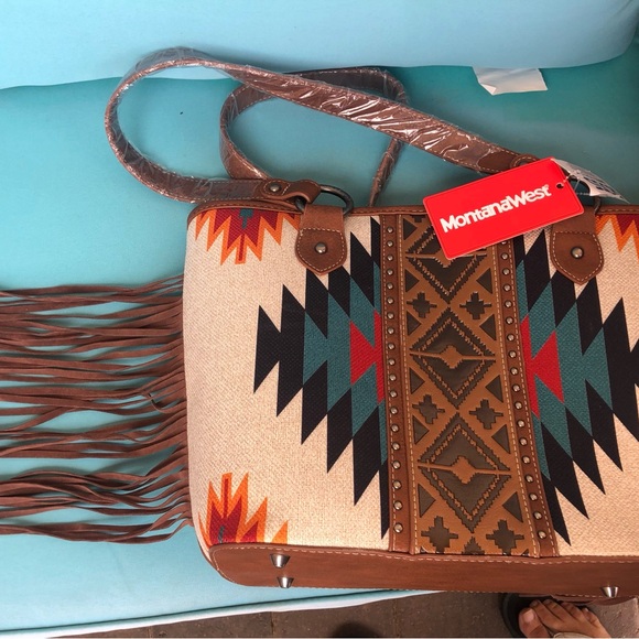 Montana West Brown, Turquoise, Red and Cream Southwest Geometric Tote - NWT - Picture 16 of 16